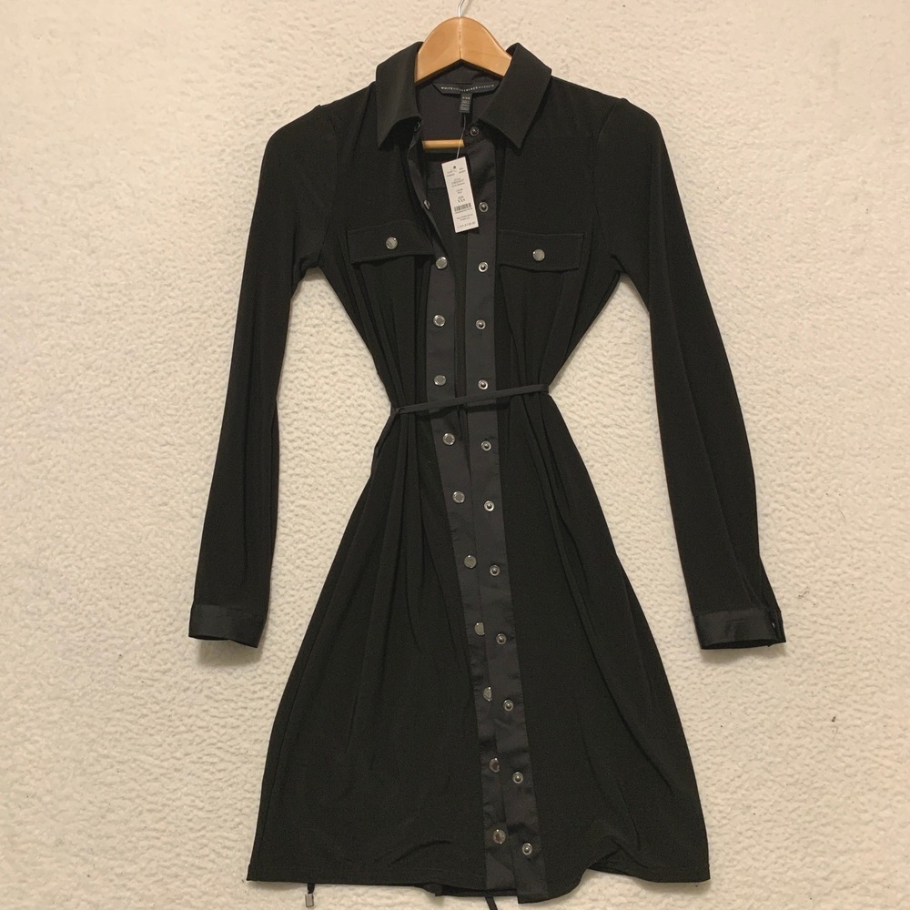 White House Black Market Jersey Shirtdress Size XXS Black Matte 570323437 NWT!